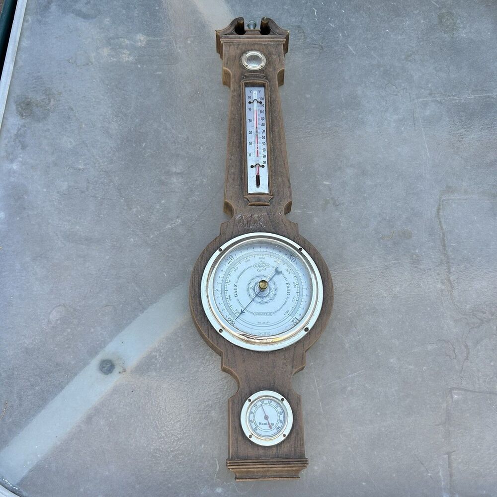Vintage Springfield Wall Barometer Thermometer Hygrometer Weather Station USA